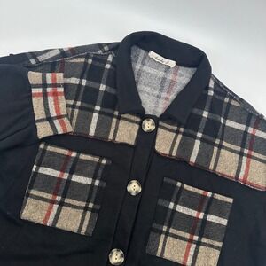 Lovely J Women's Large Plaid Shacket Shirt Jacket Button Down Top Long‎ Sleeve